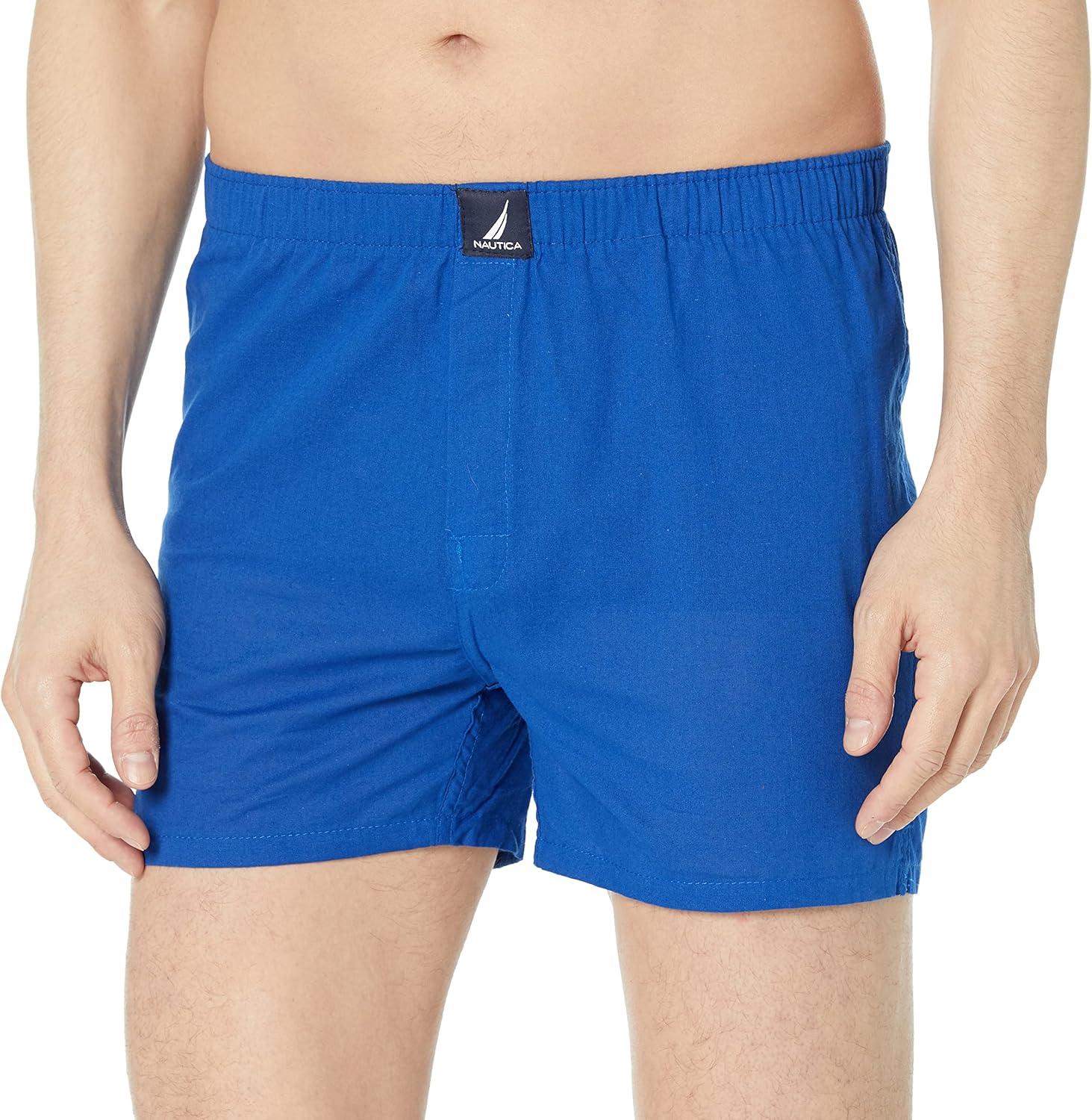 imageNautica mens Cotton Woven 3 Pack BoxersBright CobaltAero BlueSailspeacoat Holiday