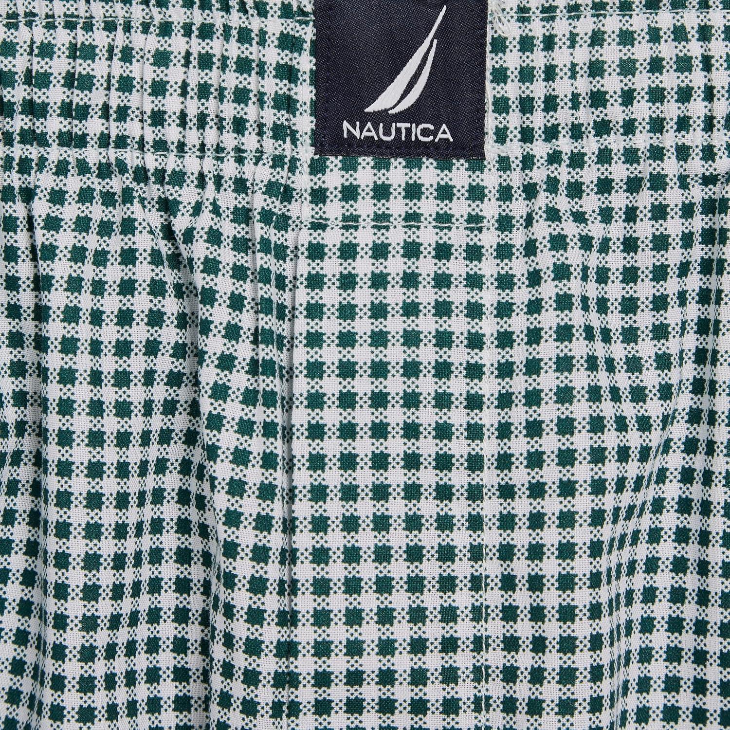 imageNautica mens Cotton Woven 3 Pack BoxersGinghampeacoatHunter GreenWine