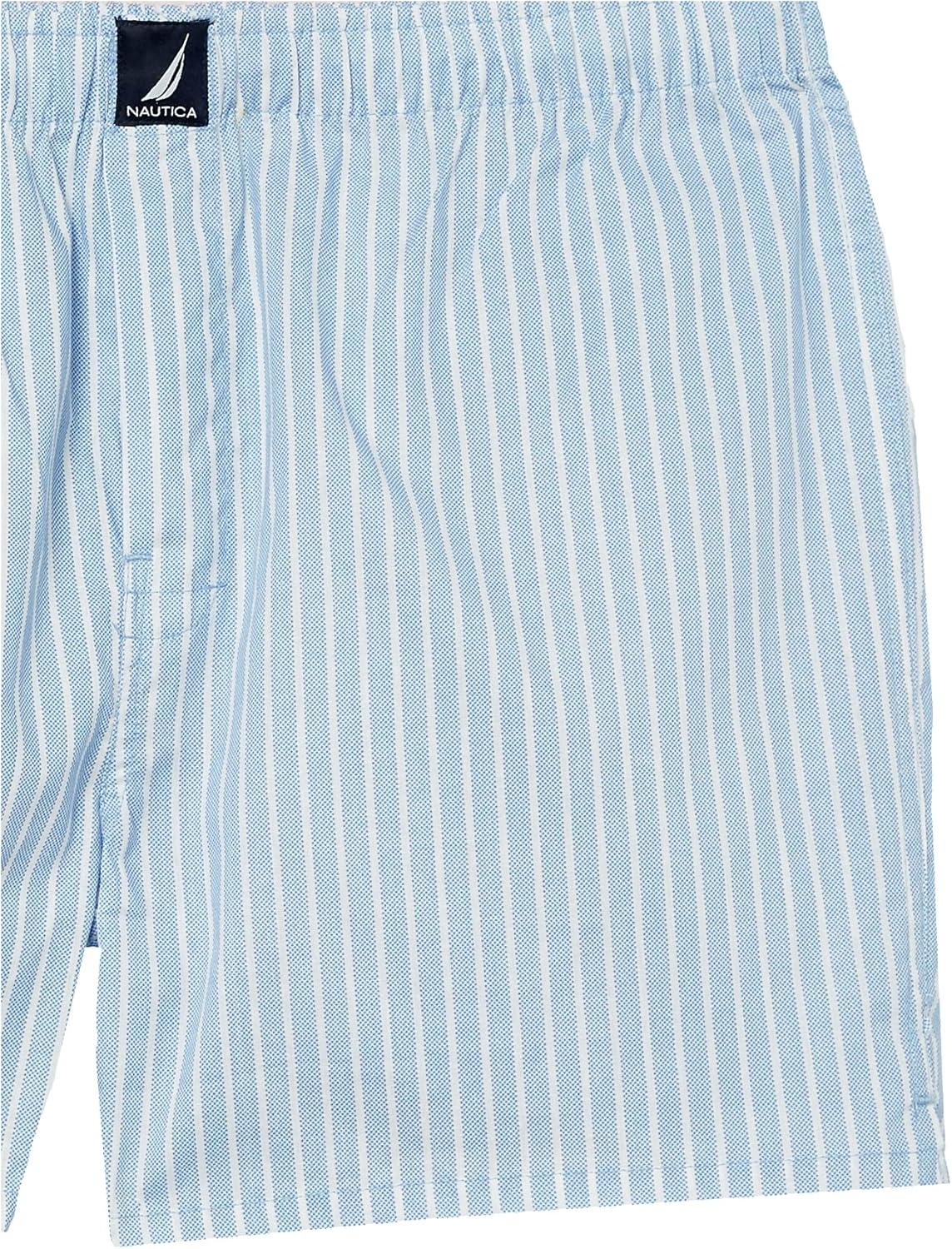 imageNautica mens Cotton Woven 3 Pack BoxersOasis PinkOcean LapisPin Stripe Silver Lake
