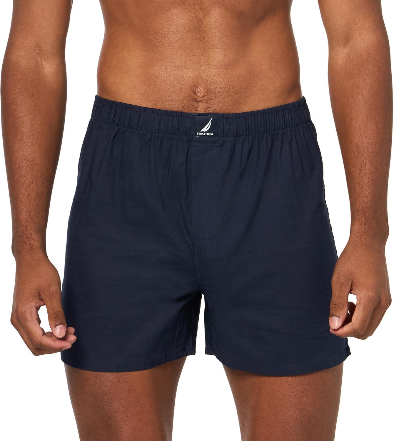 imageNautica mens Cotton Woven 3 Pack BoxersPeacoatAero BlueAnchor