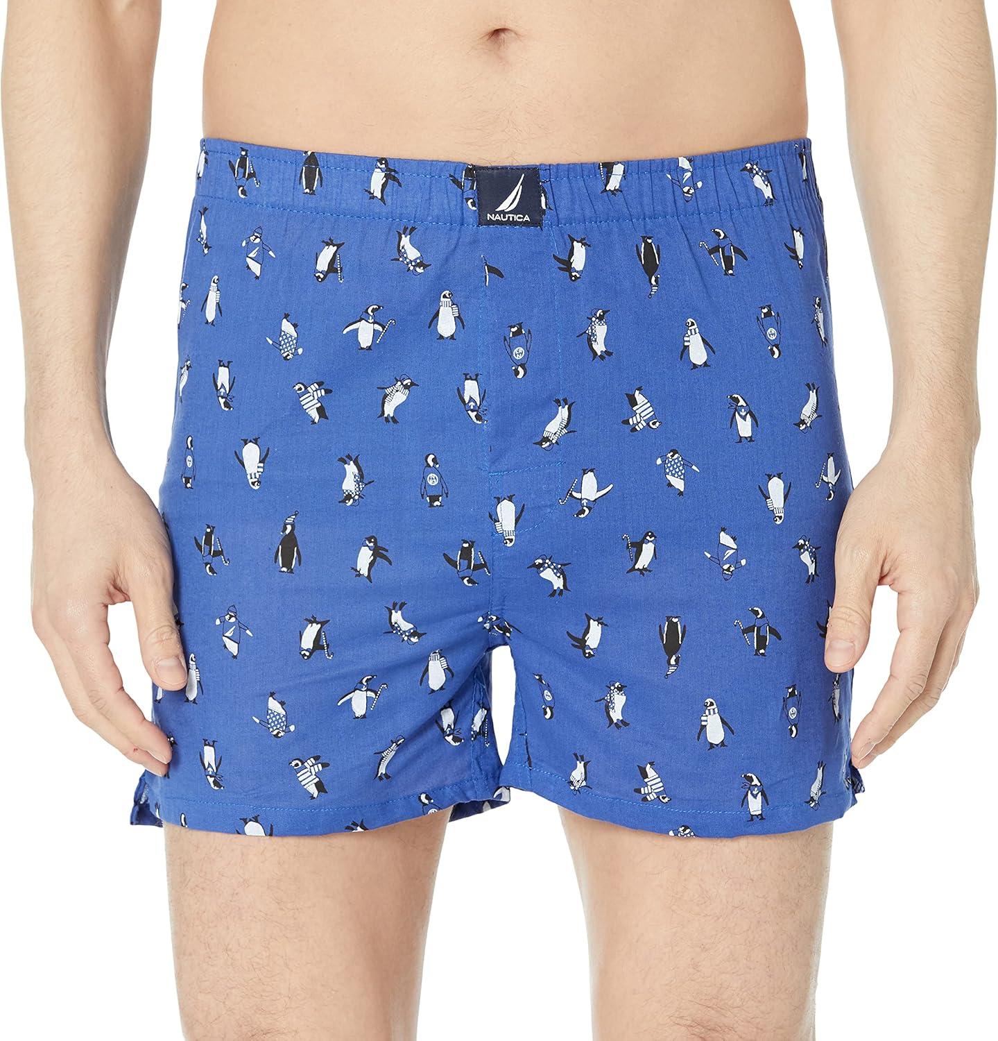 imageNautica mens Cotton Woven 3 Pack BoxersPeacoatCoastal SkyPenguinsocean Lapis