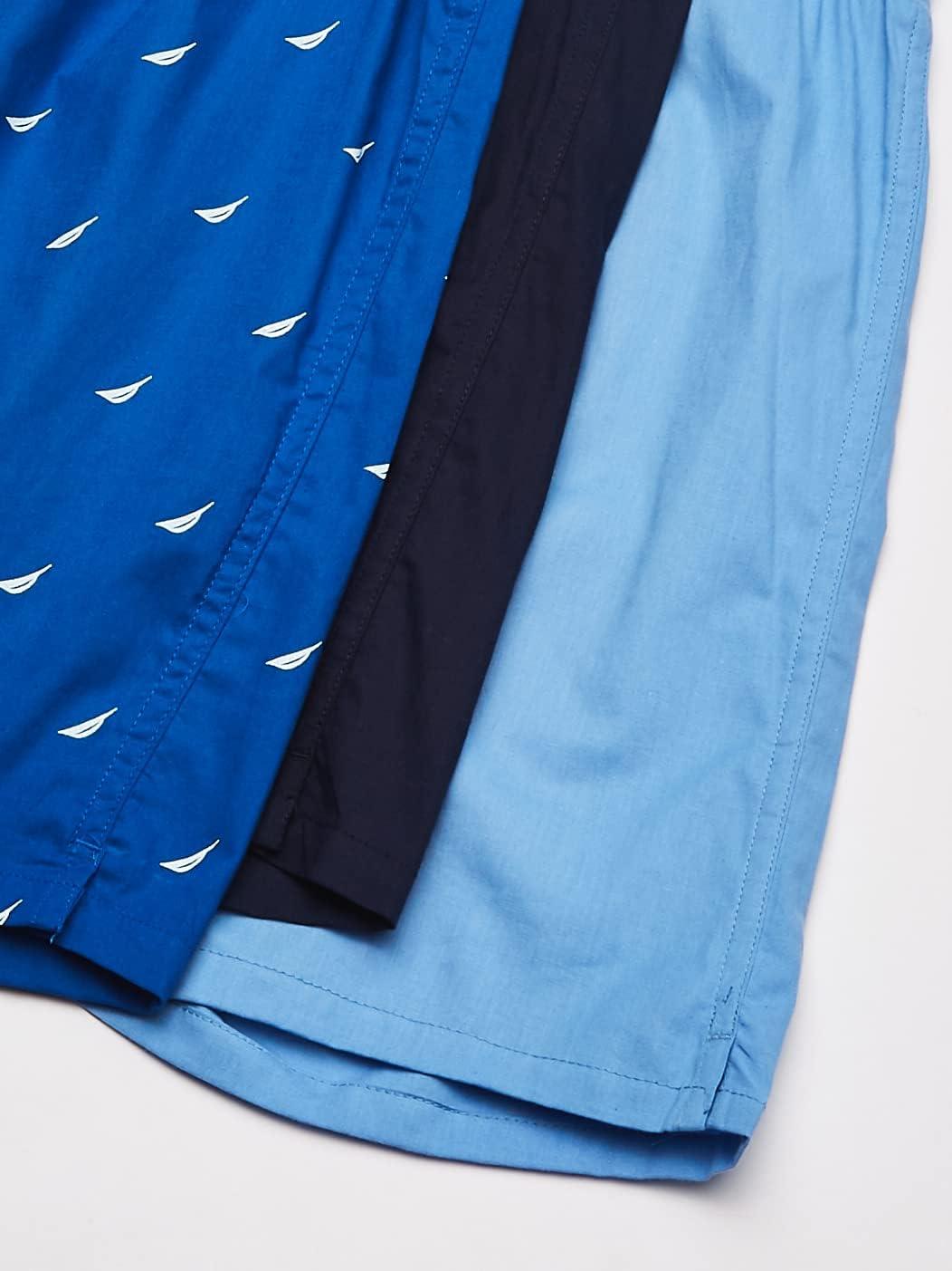 imageNautica mens Cotton Woven 3 Pack BoxersPeacoatDellarobbiaSailssea Cobalt