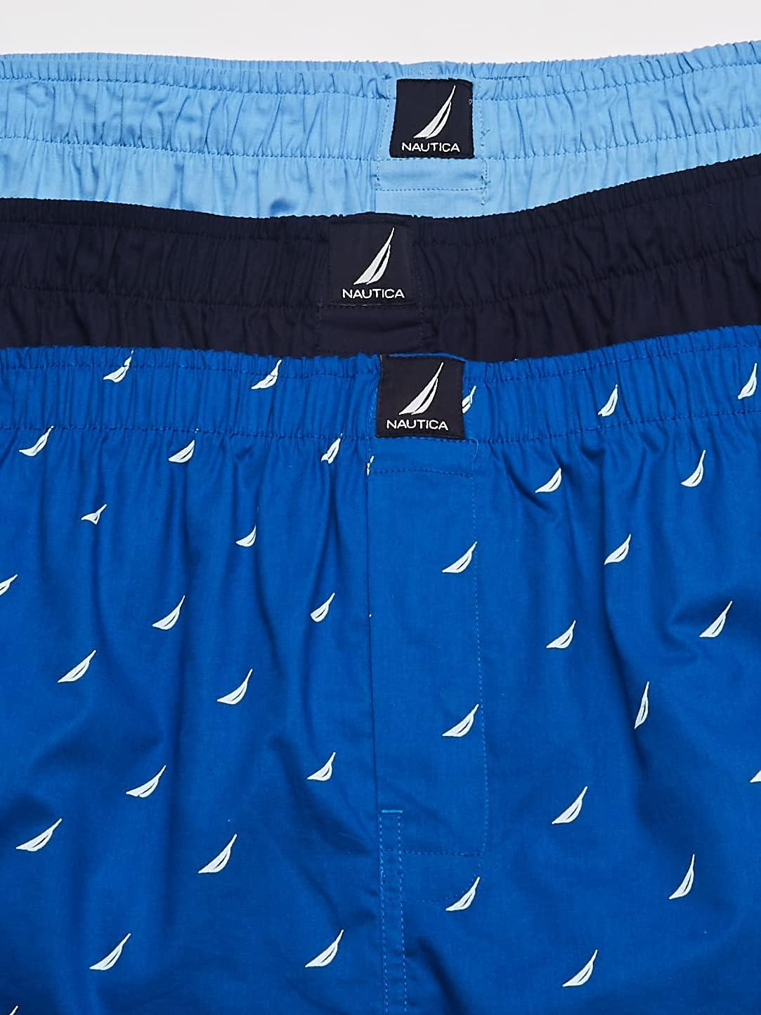 imageNautica mens Cotton Woven 3 Pack BoxersPeacoatDellarobbiaSailssea Cobalt