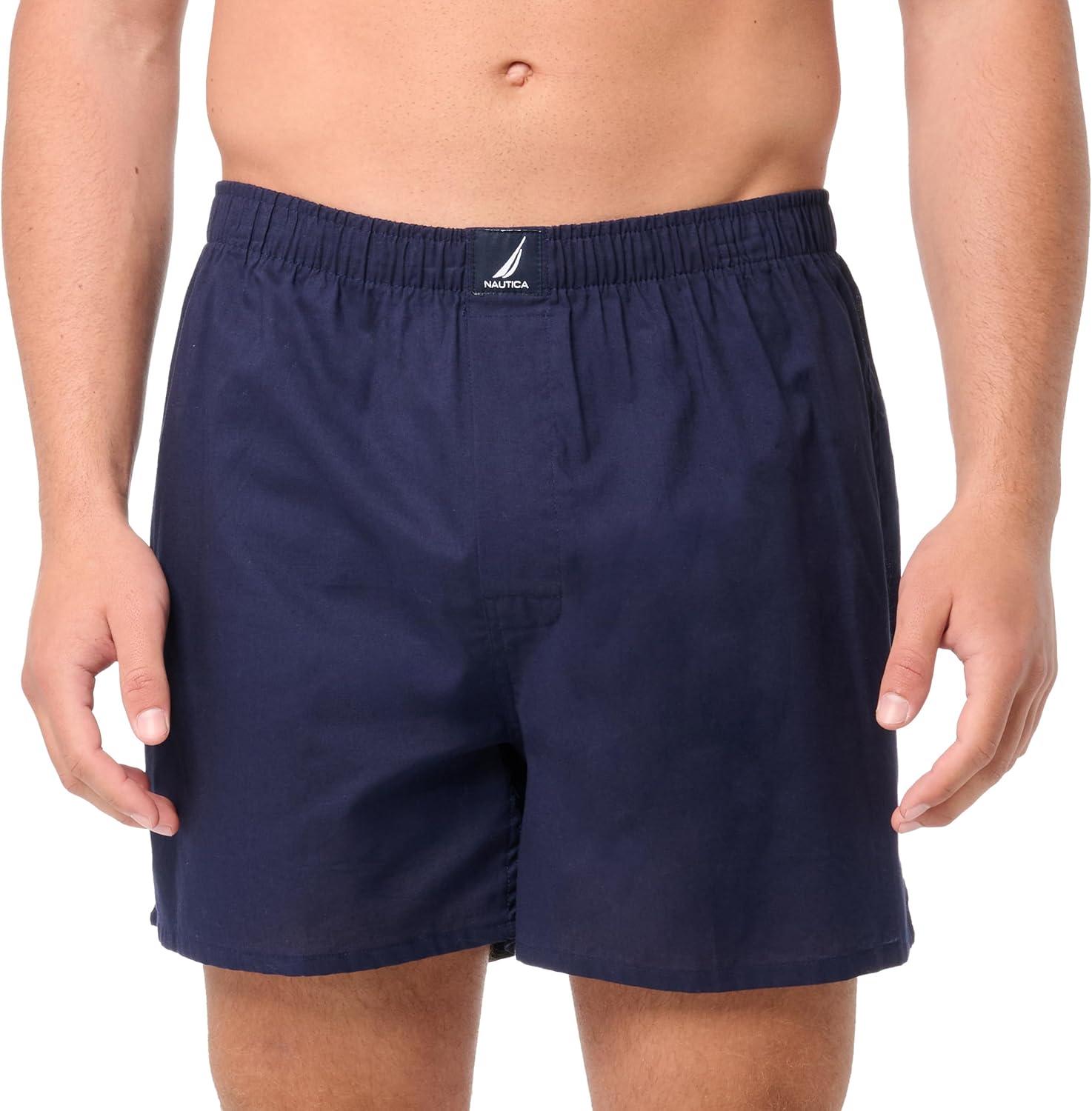 imageNautica mens Cotton Woven 3 Pack BoxersPeacoatHoundstoothscuba BlueAnchor Print