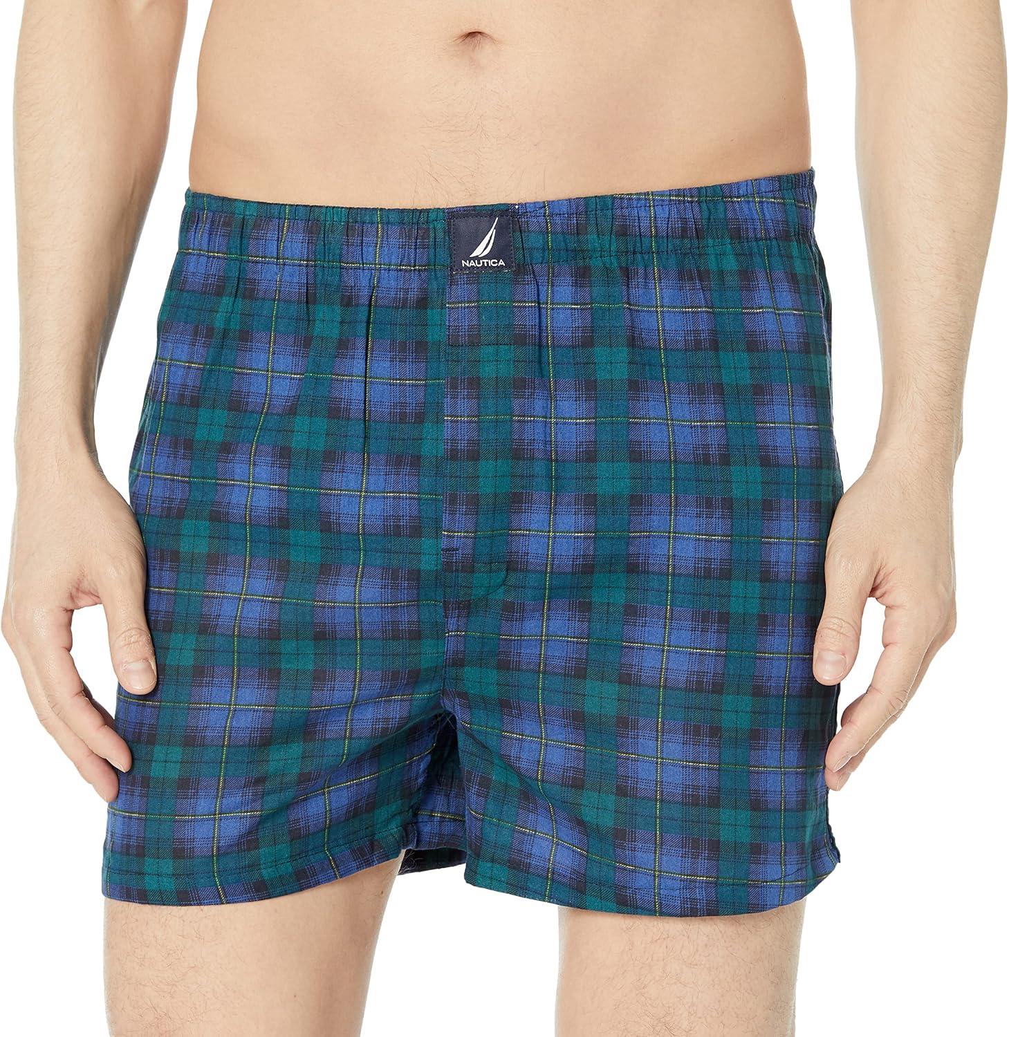 imageNautica mens Cotton Woven 3 Pack BoxersPeacoatNautica RedHoliday Plaidwindsurf