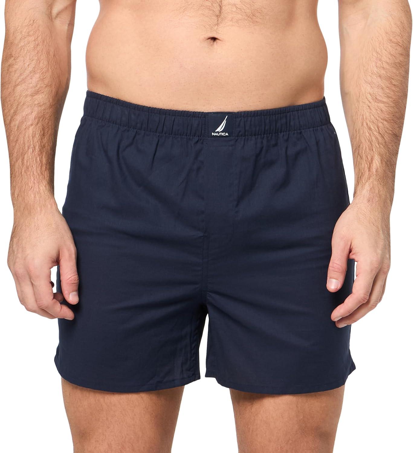 imageNautica mens Cotton Woven 3 Pack BoxersPeacoatSailsea CobaltSailaero Blue