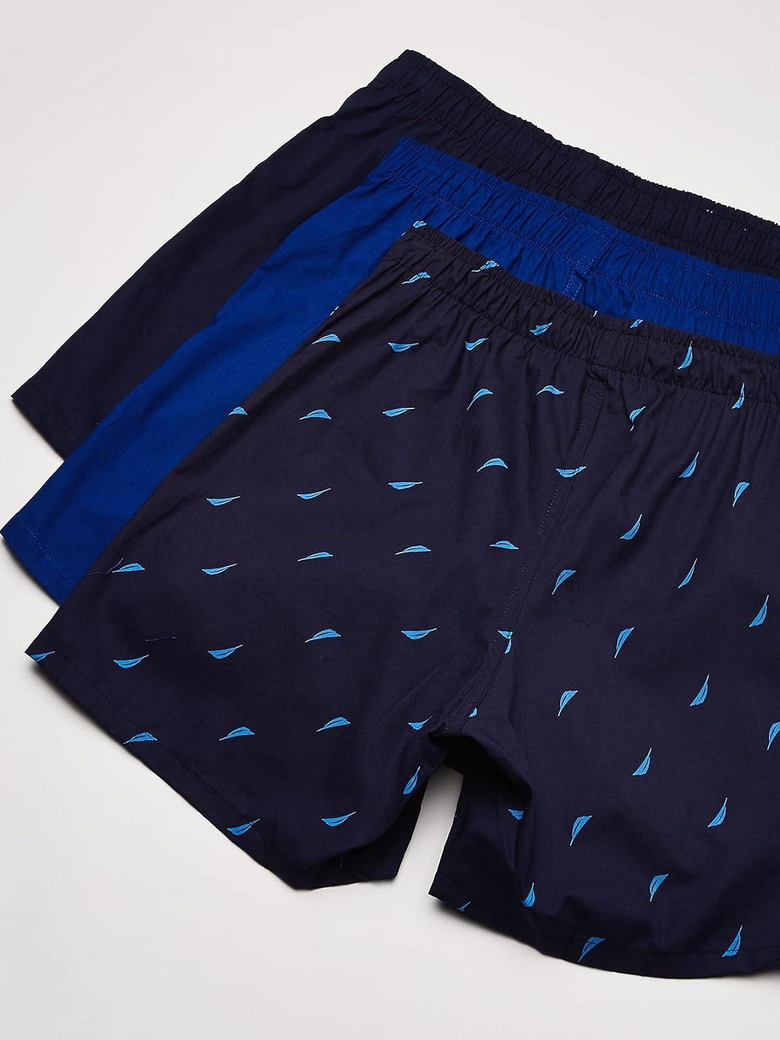 imageNautica mens Cotton Woven 3 Pack BoxersPeacoatSurf the WebSails