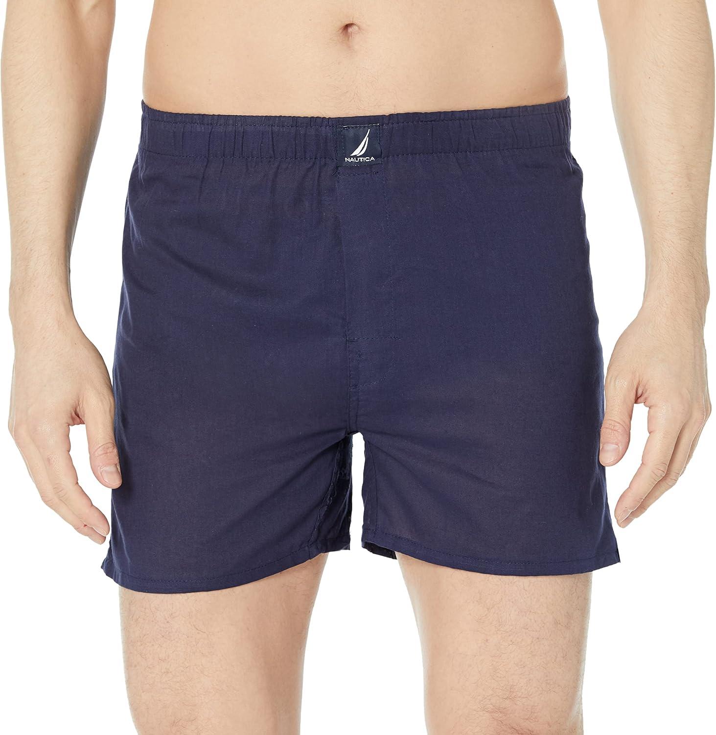 imageNautica mens Cotton Woven 3 Pack BoxersPeacoatTawny Port2 Way Anchorblack Holiday