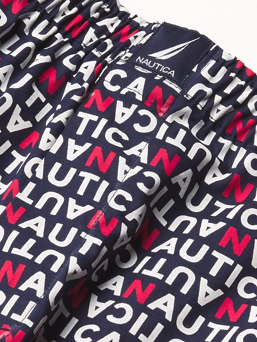 imageNautica mens Cotton Woven 3 Pack BoxersPeacoatTropic OrangeNautica Logo Print