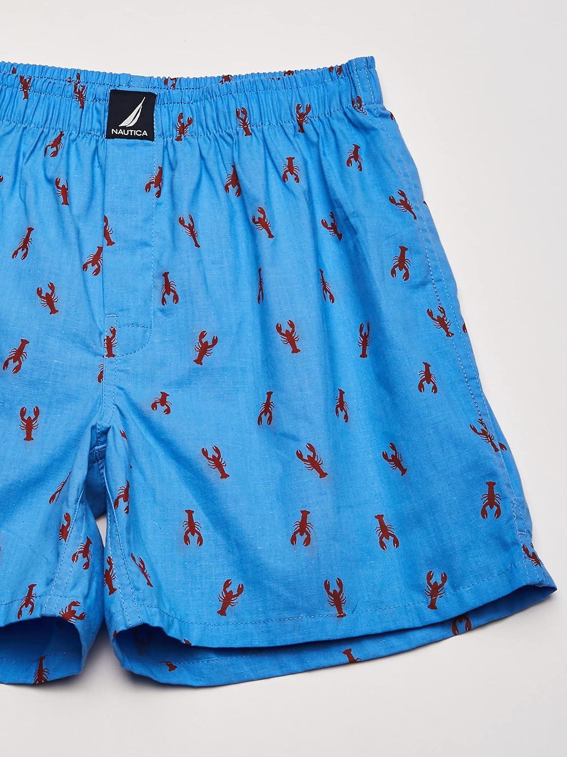 imageNautica mens Cotton Woven 3 Pack BoxersSea CobaltNautica RedLobster Aero Blue