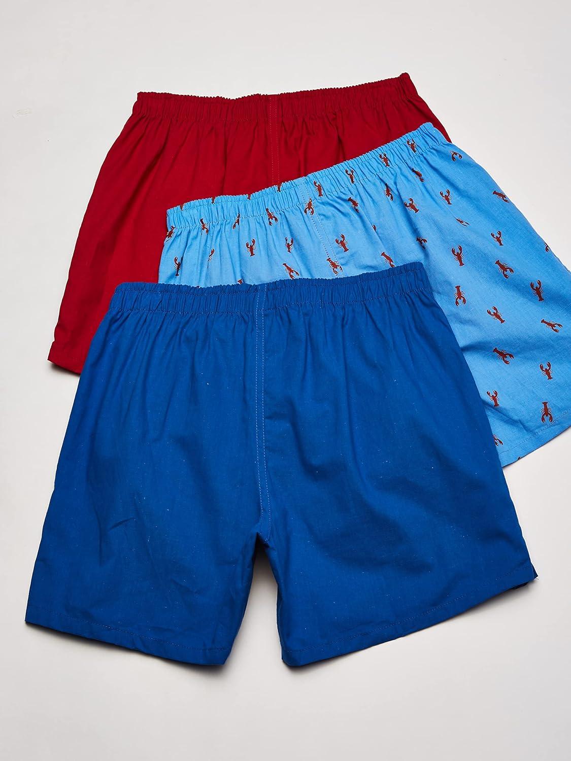 imageNautica mens Cotton Woven 3 Pack BoxersSea CobaltNautica RedLobster Aero Blue