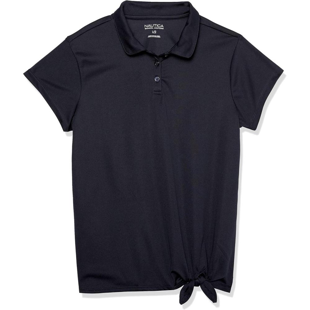 imageNautica Girls Short Sleeve Performance PoloNavyTie Front