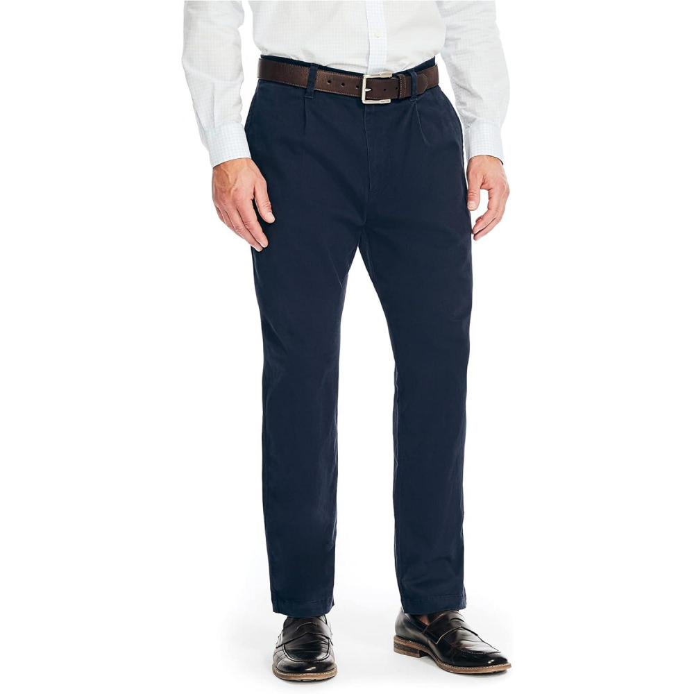 imageNautica Mens Classic Fit Flat Front Stretch Solid Chino Deck PantNavy