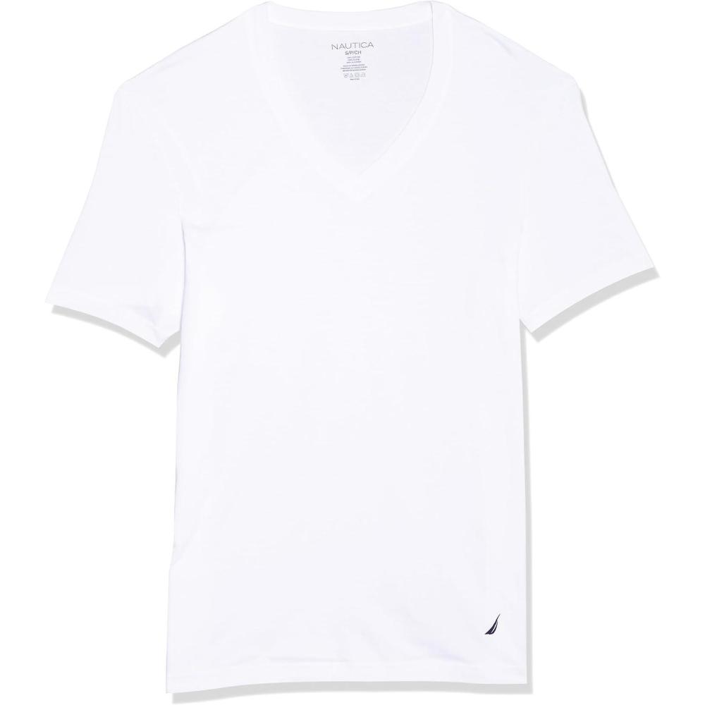 imageNautica Mens Cotton VNeck 3Pack TShirtWhite New
