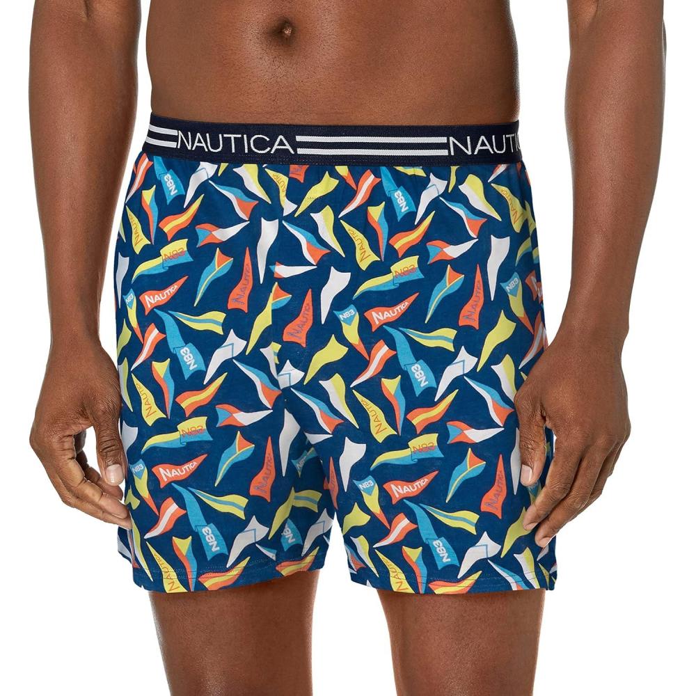 imageNautica mens Classic Cotton Loose Knit BoxerLarge PennantsEstate Blue