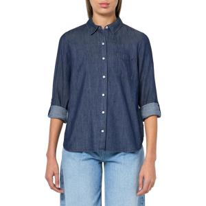 imageNautica Womens Button Front Long Sleeve Roll Tab ShirtDark Azure