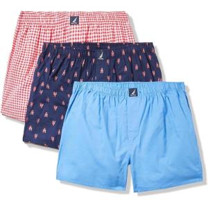imageNautica mens Cotton Woven 3 Pack BoxersAero BlueGinghamrose CoralLobster Print