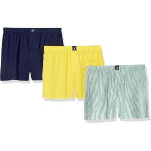 imageNautica mens Cotton Woven 3 Pack BoxersMari GoldPeacoatCheck Ocean Greenery