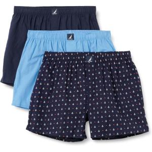 imageNautica mens Cotton Woven 3 Pack BoxersPeacoatAero BlueAnchor