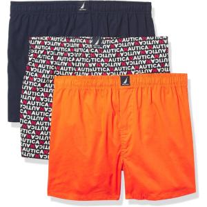 imageNautica mens Cotton Woven 3 Pack BoxersPeacoatTropic OrangeNautica Logo Print