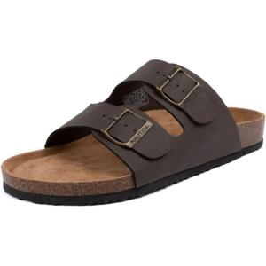 imageNautica Mens EVA Double Buckle Slide Sandals  Adjustable Waterproof SlipOn Comfort Shoes for Casual Wear Beach and PoolsideBrown Tumbledtriun