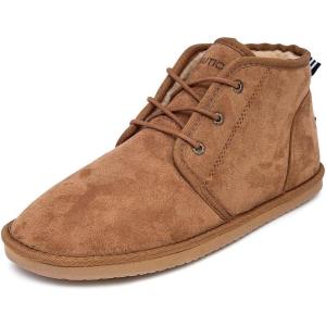 imageNautica Mens Winter Ankle Boots  Sherpa Lined Lace Up Slippers for Cold Weather Warm Indoor Outdoor House Shoes Comfortable Cozy BootiesTan