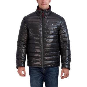 imageNautica Mens Lightweight Quilted Puffer Jacket  Full Zip Transitional OuterwearBlackRed