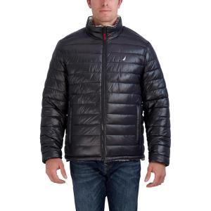 imageNautica Mens Lightweight Quilted Puffer Jacket  Full Zip Transitional OuterwearBlackWhite