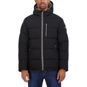 imageNautica Mens Midweight Faux Memory Puffer Jacket Adjustable Hood Insulated Quilted Winter CoatBlack