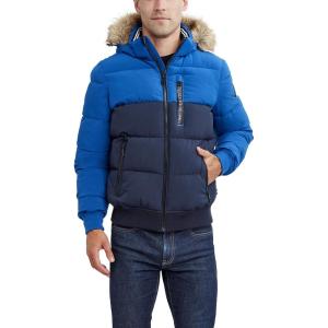 imageNautica Mens Midweight Faux Memory Puffer Jacket Adjustable Hood Insulated Quilted Winter CoatBluNvy
