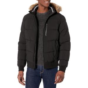 imageNautica Mens Midweight Faux Memory Puffer Jacket Adjustable Hood Insulated Quilted Winter CoatCaviar