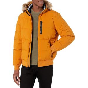 imageNautica Mens Midweight Faux Memory Puffer Jacket Adjustable Hood Insulated Quilted Winter CoatCitrus