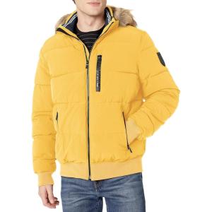 imageNautica Mens Midweight Faux Memory Puffer Jacket Adjustable Hood Insulated Quilted Winter CoatMustard