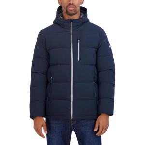 imageNautica Mens Midweight Faux Memory Puffer Jacket Adjustable Hood Insulated Quilted Winter CoatNavy