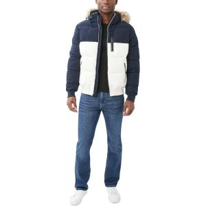 imageNautica Mens Midweight Faux Memory Puffer Jacket Adjustable Hood Insulated Quilted Winter CoatSail