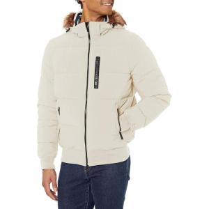 imageNautica Mens Midweight Faux Memory Puffer Jacket Adjustable Hood Insulated Quilted Winter CoatSailcrm