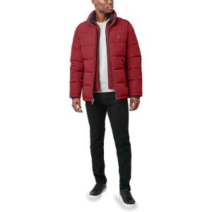 imageNautica Mens Midweight Puffer Jacket with Bib Insert  Fleece Collar Insulated Winter CoatRed