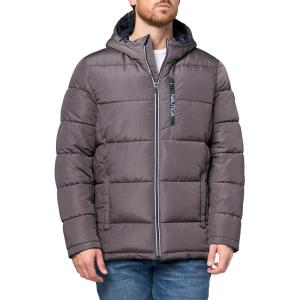 imageNautica Mens Midweight Quilted Faux Memory Puffer Jacket Adjustable Hood Insulated Winter CoatHeather Grey