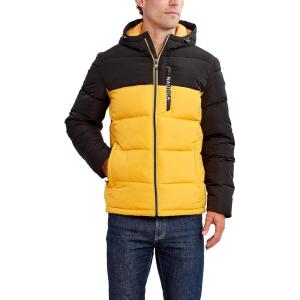imageNautica Mens Midweight Quilted Faux Memory Puffer Jacket Adjustable Hood Insulated Winter CoatOld Gold