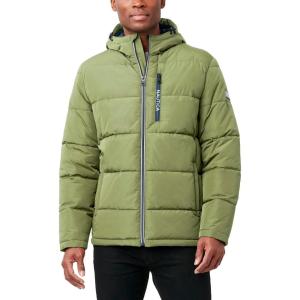 imageNautica Mens Midweight Quilted Faux Memory Puffer Jacket Adjustable Hood Insulated Winter CoatPale Olive