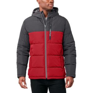 imageNautica Mens Midweight Quilted Faux Memory Puffer Jacket Adjustable Hood Insulated Winter CoatRed Asphalt