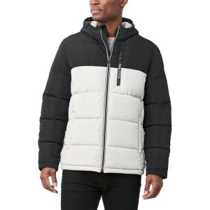 imageNautica Mens Midweight Quilted Faux Memory Puffer Jacket Adjustable Hood Insulated Winter CoatWhiteBlack