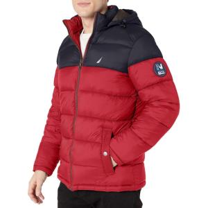 imageNautica Mens Water Resistant Nylon Puffer JacketRed