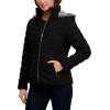imageNautica Womens Short Puffer Coat with Faux Fur Trim HoodBlack