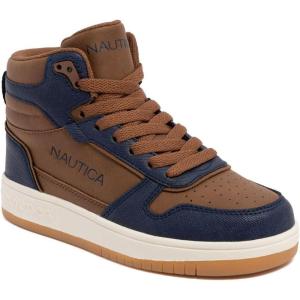 imageNautica Kids Sneaker LaceUp Fashion Shoe with BootLike High Top Design for Boys and Girls Big KidLittle Kid Sizes  HorizonChestnut Navysirie