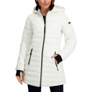 imageNautica Womens Lt Down Jacket with Hood 34 LengthSail White