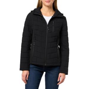 imageNautica Womens Mechanical Stretch Softshell Jacket  WaterResistant Midweight Coat Attached HoodBlack