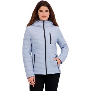 imageNautica Womens Mechanical Stretch Softshell Jacket  WaterResistant Midweight Coat Attached HoodBlue