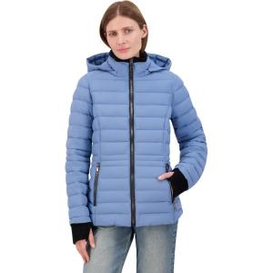imageNautica Womens Short Puffer Coat with Faur Fur Trim HoodBlue
