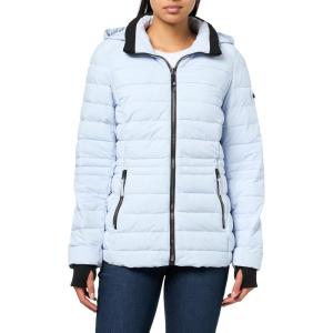 imageNautica Womens Short Puffer Coat with Faur Fur Trim HoodHeather Blue